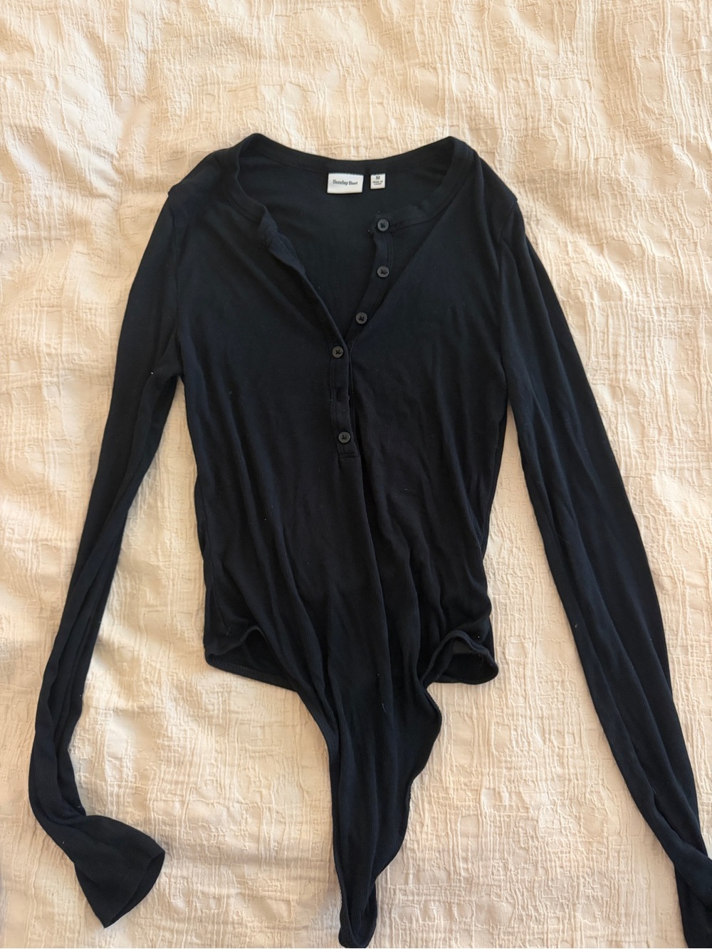 Sunday Best Black Long-Sleeve Henley Bodysuit